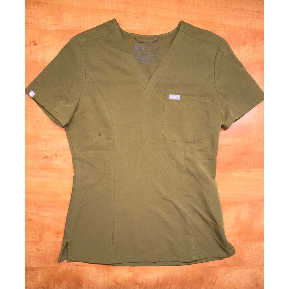 FIGS Casma V-Neck Scrub Top Olive Green XXS Pocket Short Sleeve